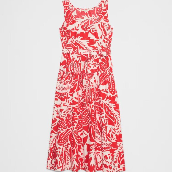 Banana Republic Poplin Corset Waist Midi Dress Red Chic Classic Sz 10 NWT B9 - Picture 2 of 11